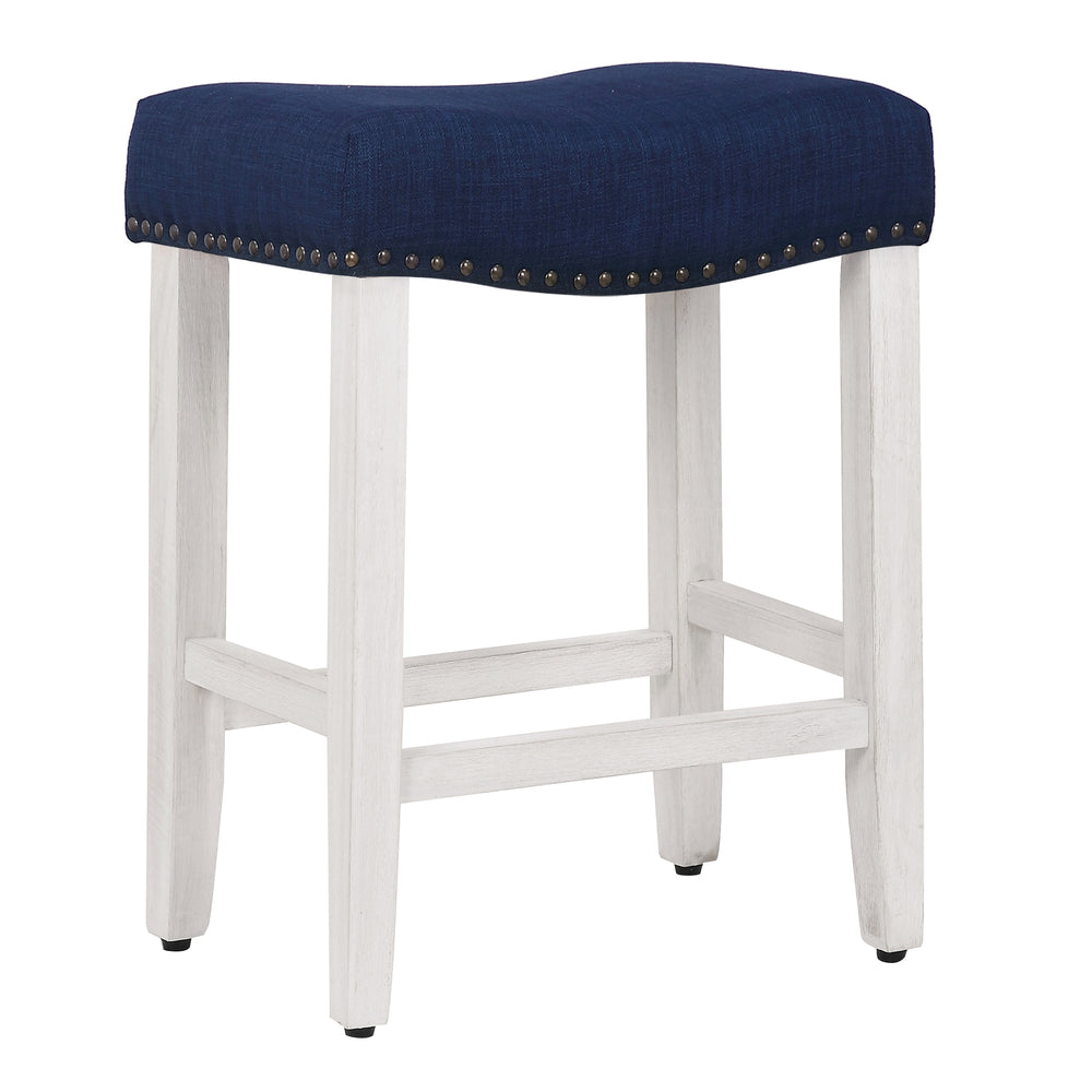 Lenox 24" Upholstered Saddle Seat Counter Stool, Antique White