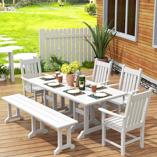 Malibu 6 Piece Outdoor Patio Dining Set Outdoor Table and Armchair Bench