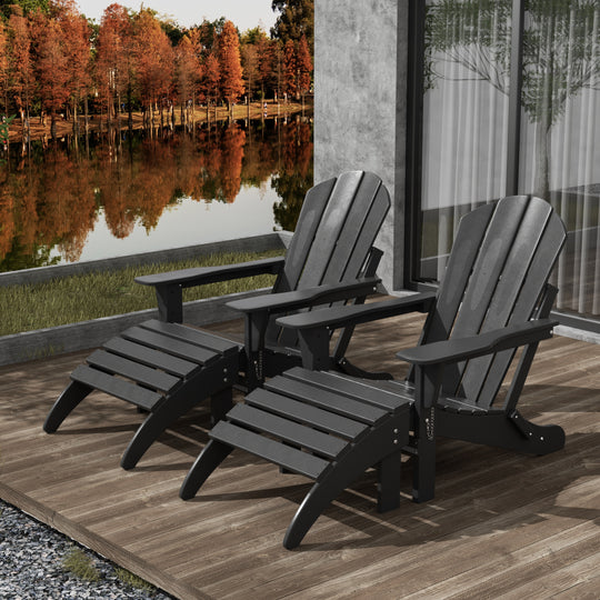 Malibu 4-Piece Classic Folding Adirondack Chair with Ottoman Set